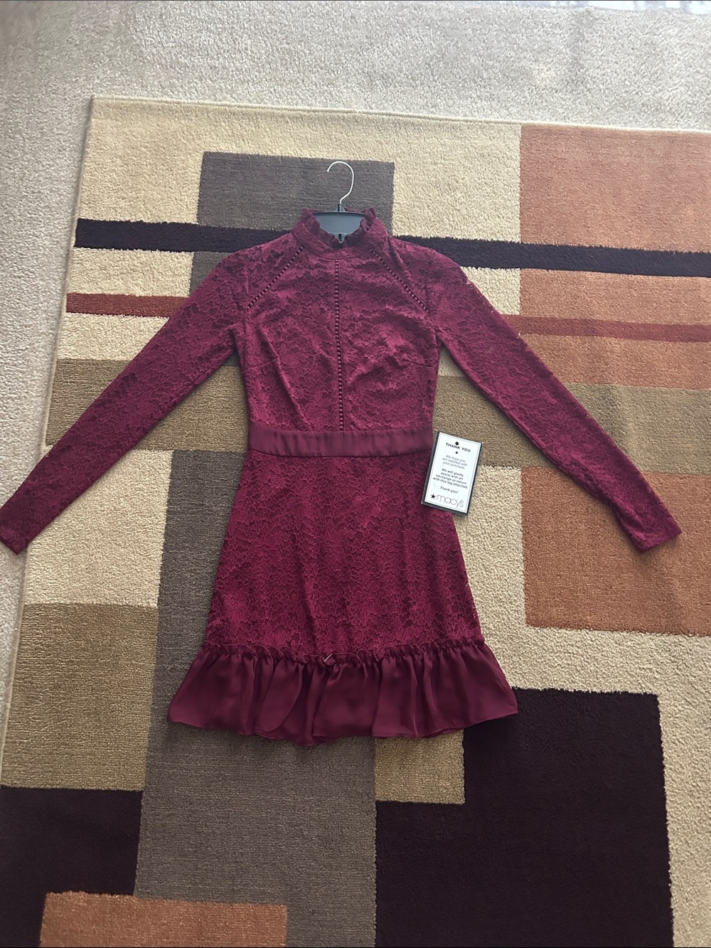 NEW WITH TAG Macy's Dark Garnet Slim Red Garment Tag